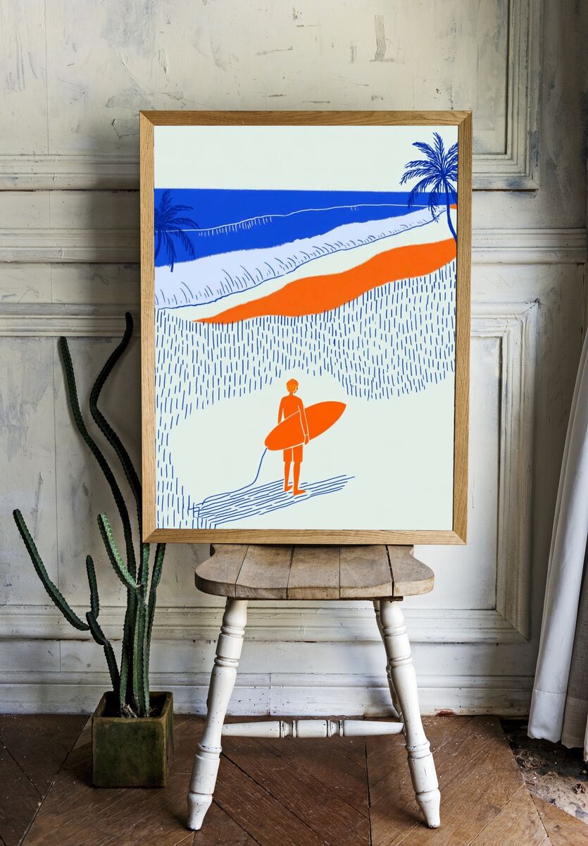 Surfer at the Beach — Illustration Print. — room view 1
