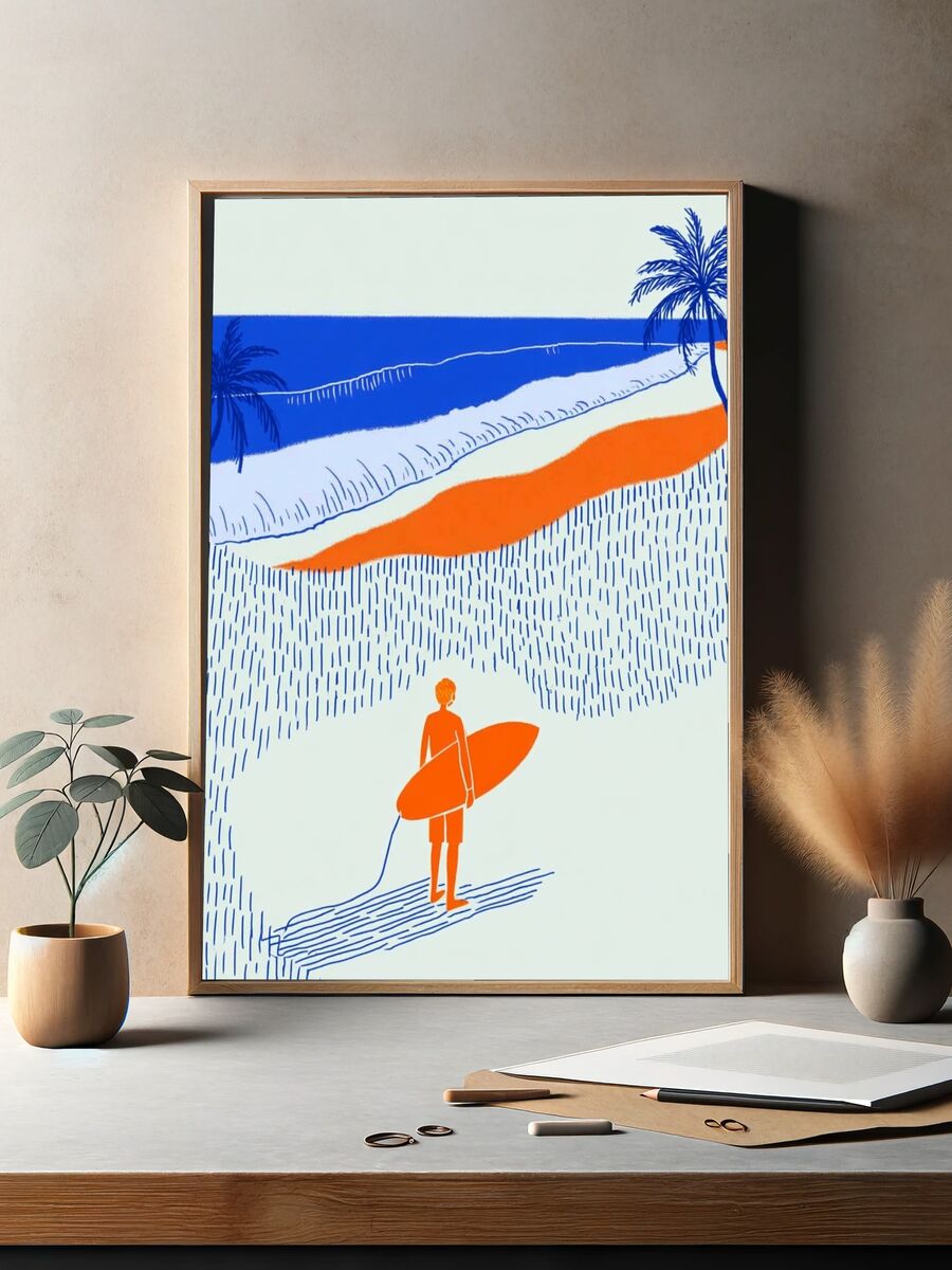 Surfer at the Beach — Illustration Print. — room view 2
