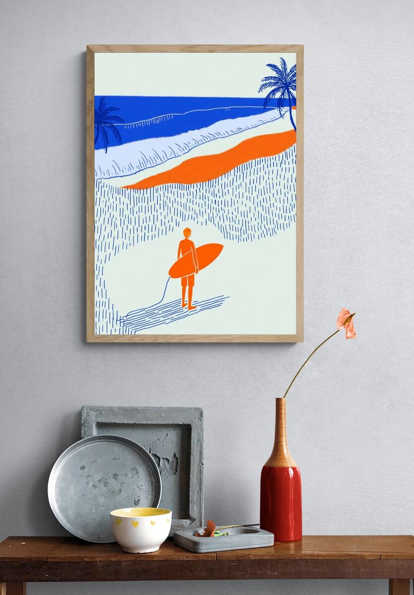 Surfer at the Beach — Illustration Print. — room view 3