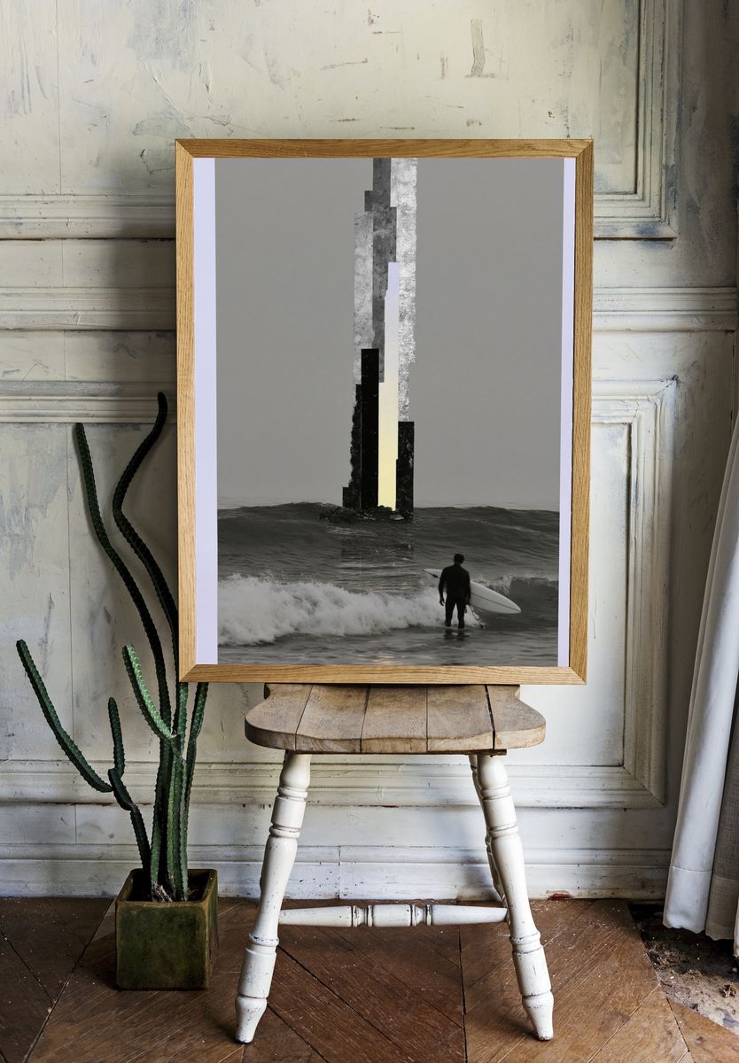 Surfer at Sea — Surreal Photography Print. room preview