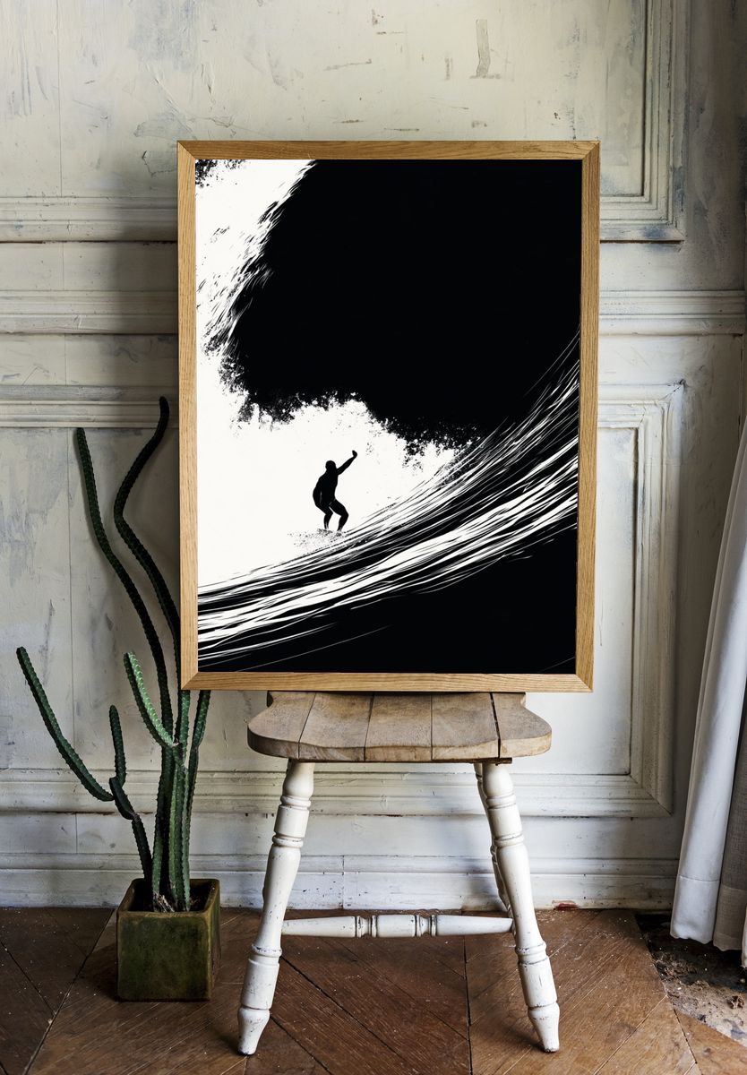 Surfer Wave Silhouette Poster. — room view 1