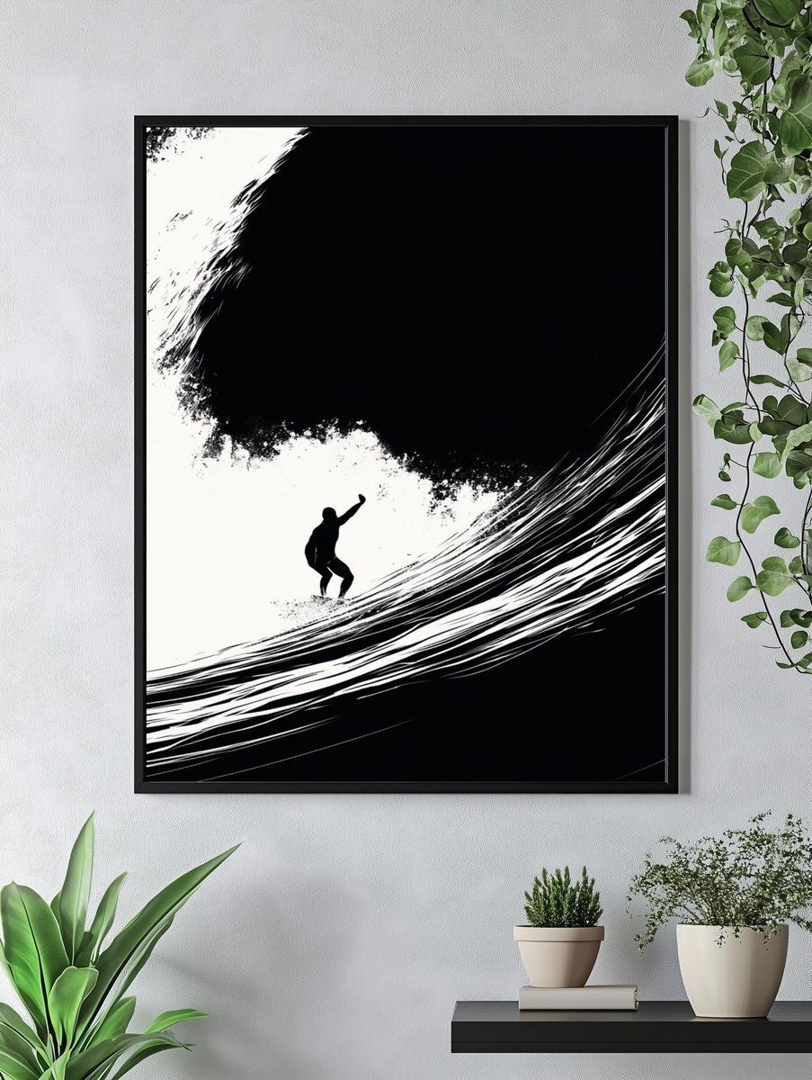 Surfer Wave Silhouette Poster. — room view 4