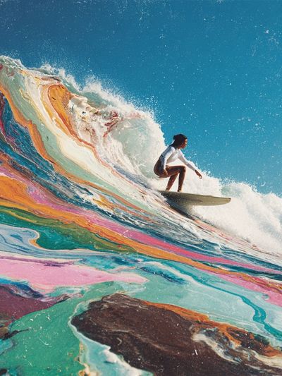 Surfer Riding Colorful Wave Poster. poster print