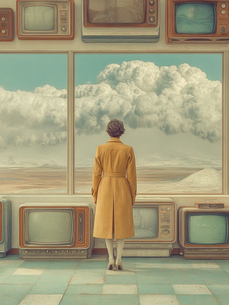 Surreal Woman and TVs Print. poster detail