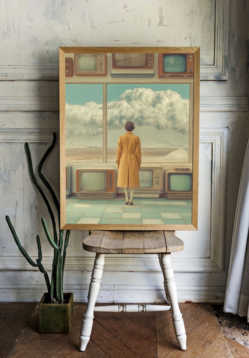 Surreal Woman and TVs Print room preview