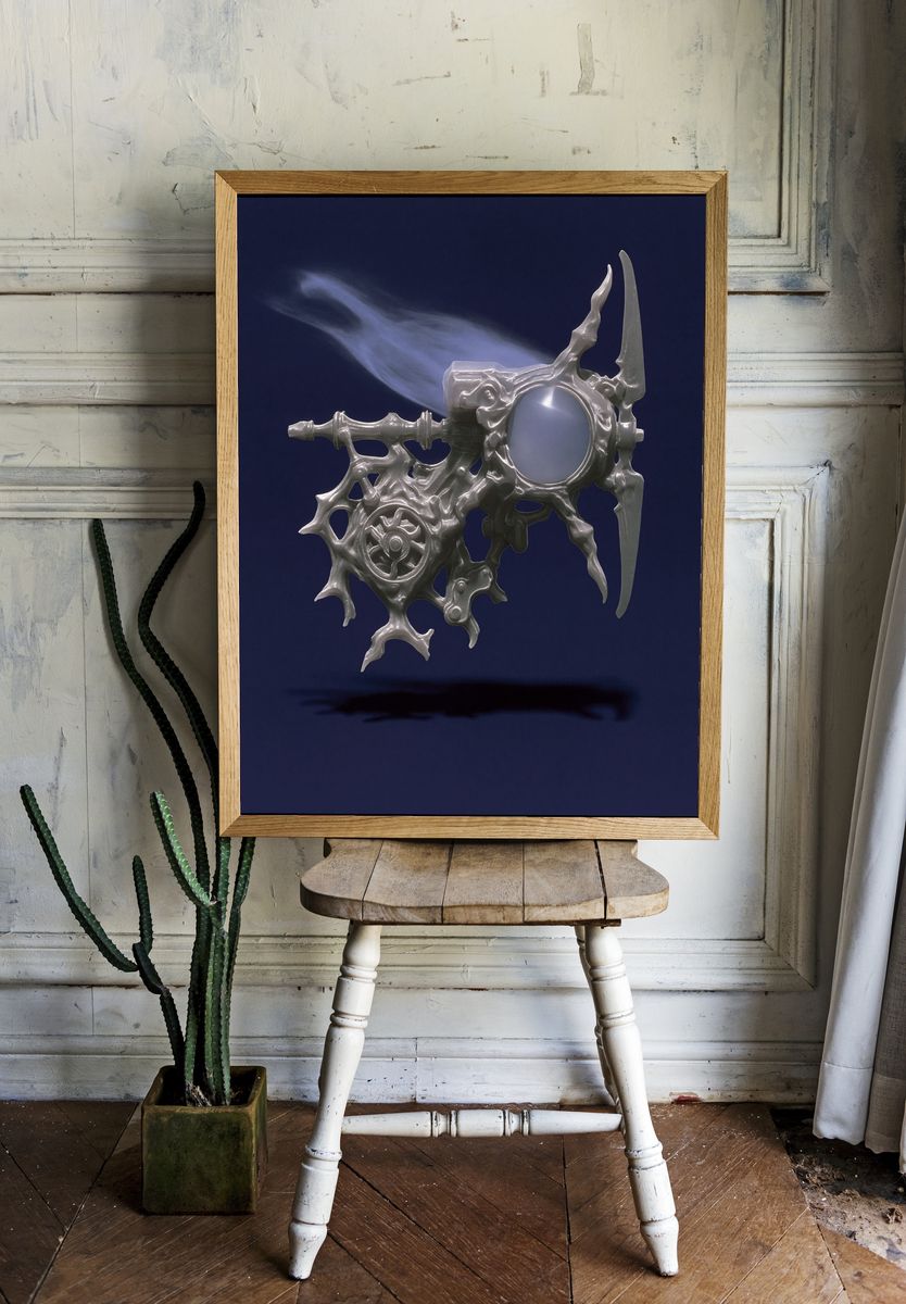Surreal Metallic Machine Print. room preview