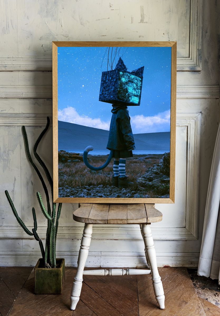 Surreal Blue Figure Print. — room view 1