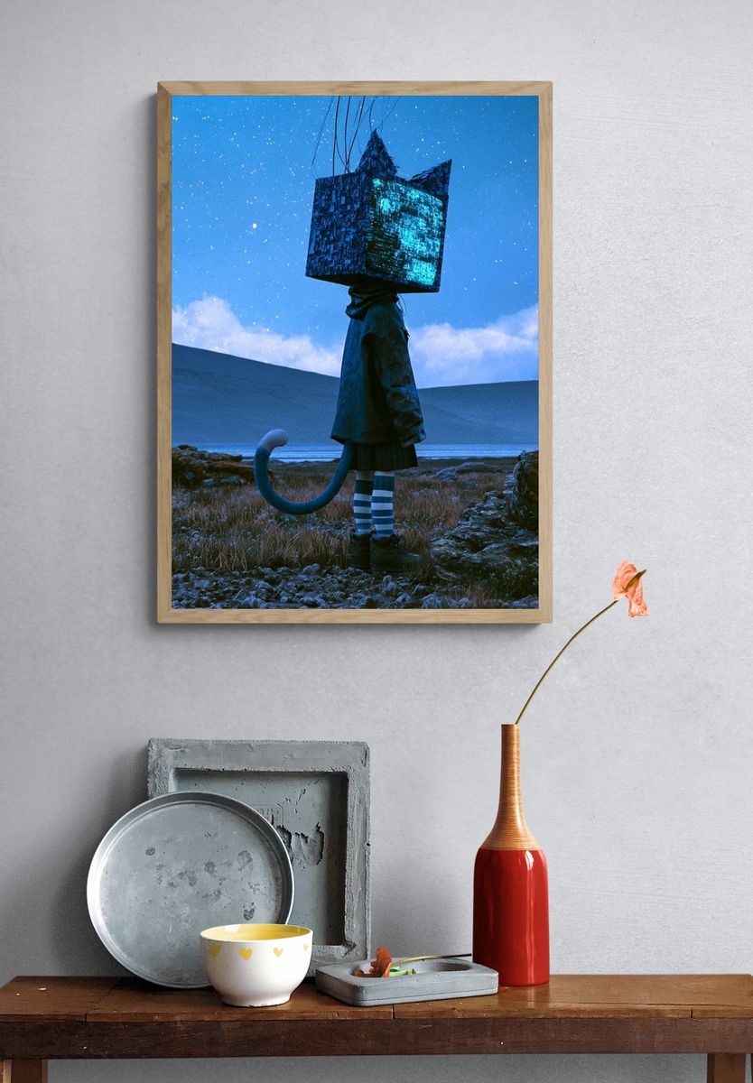 Surreal Blue Figure Print. — room view 3