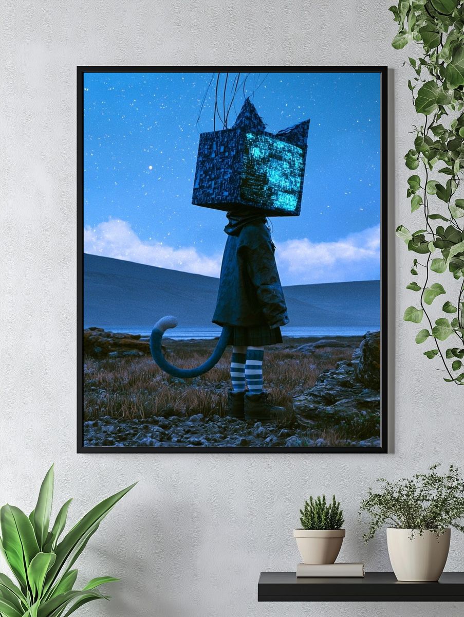 Surreal Blue Figure Print. — room view 4