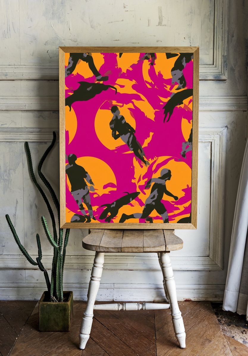 Surfer Silhouettes Pop Art Poster. — room view 1