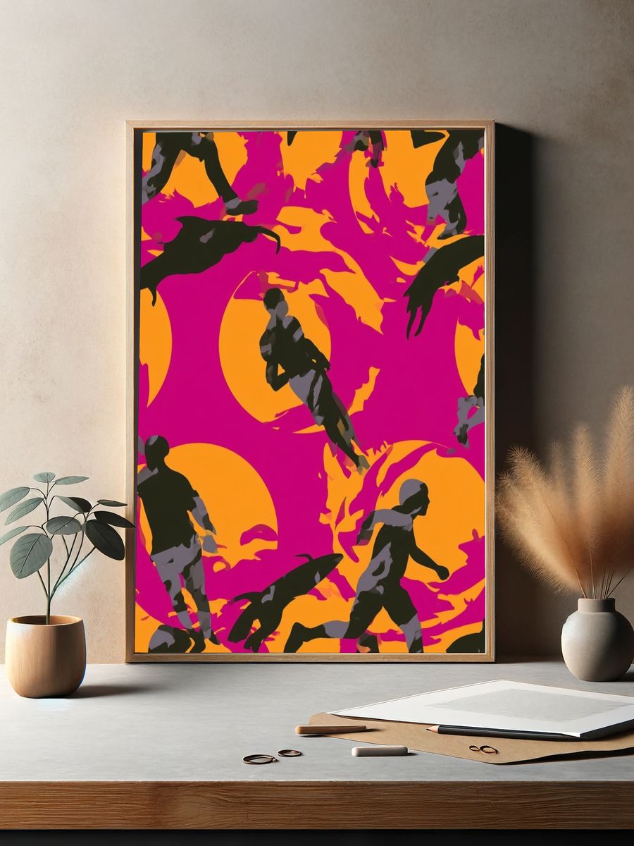 Surfer Silhouettes Pop Art Poster. — room view 2