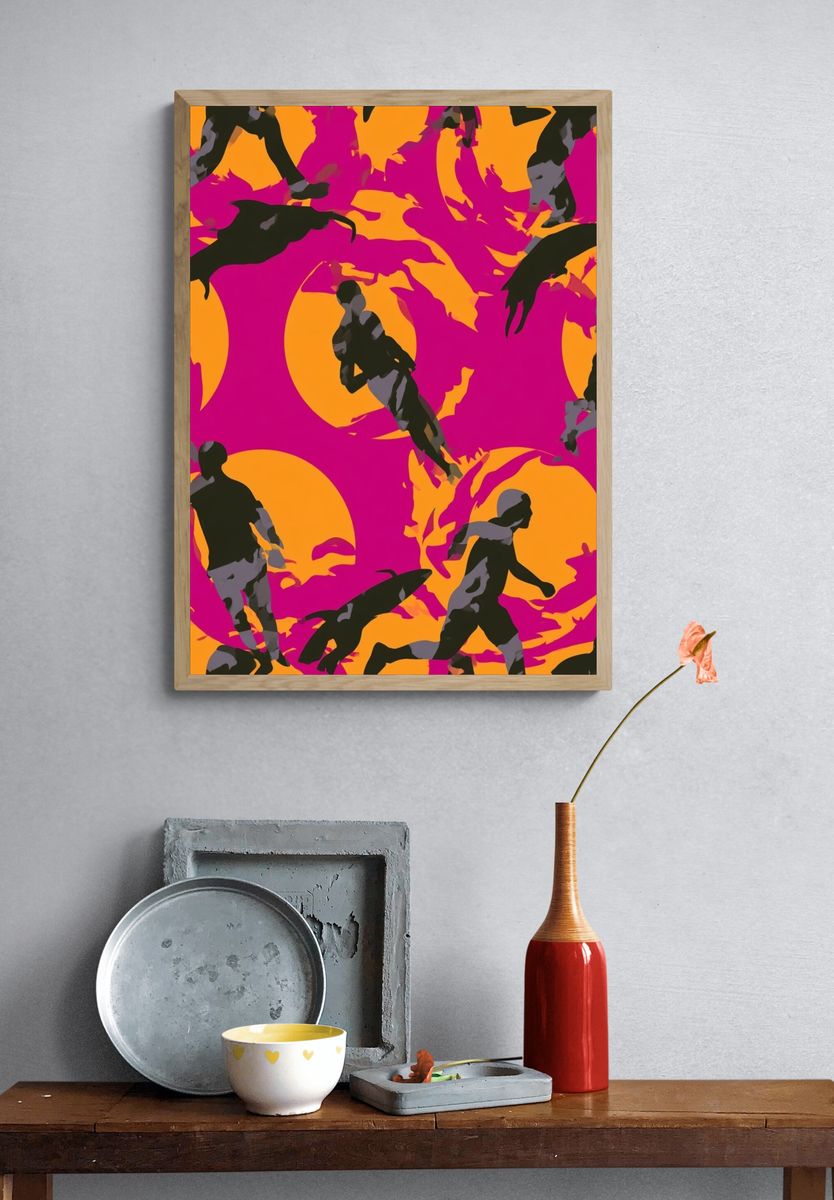 Surfer Silhouettes Pop Art Poster. — room view 3