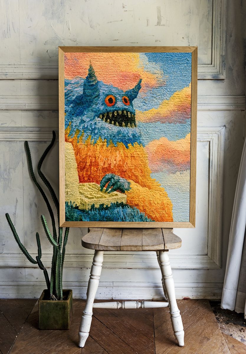 Surreal Monster Landscape Print. room preview