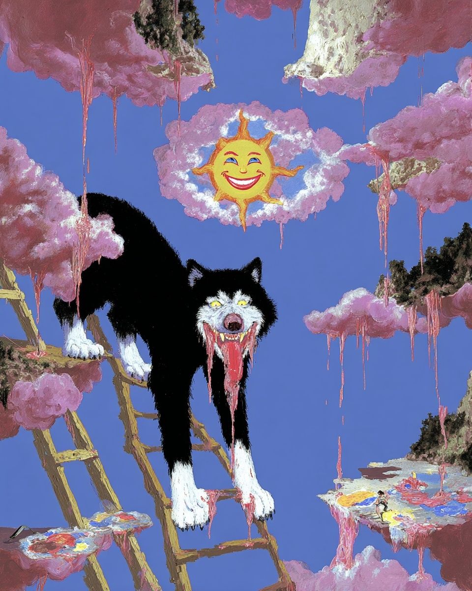 Surreal Wolf and Sun — Illustration Print. poster — illustration art