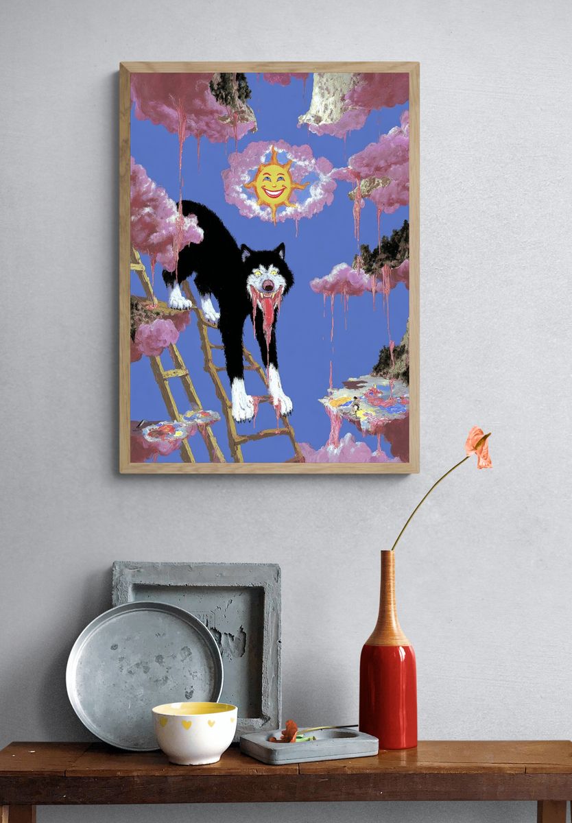 Surreal Wolf and Sun — Illustration Print. — room view 3