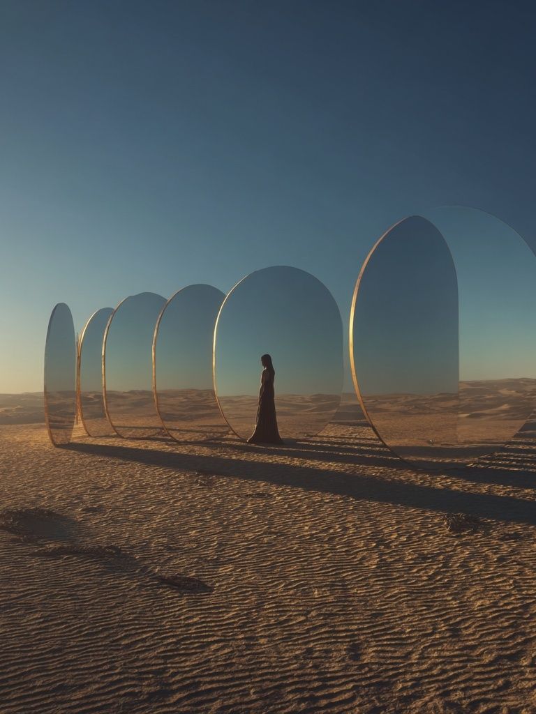 Desert Mirror Portal Surrealism Print. poster — fine-art art