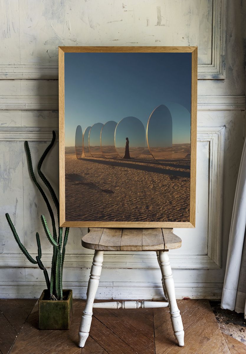 Desert Mirror Portal Surrealism Print room preview