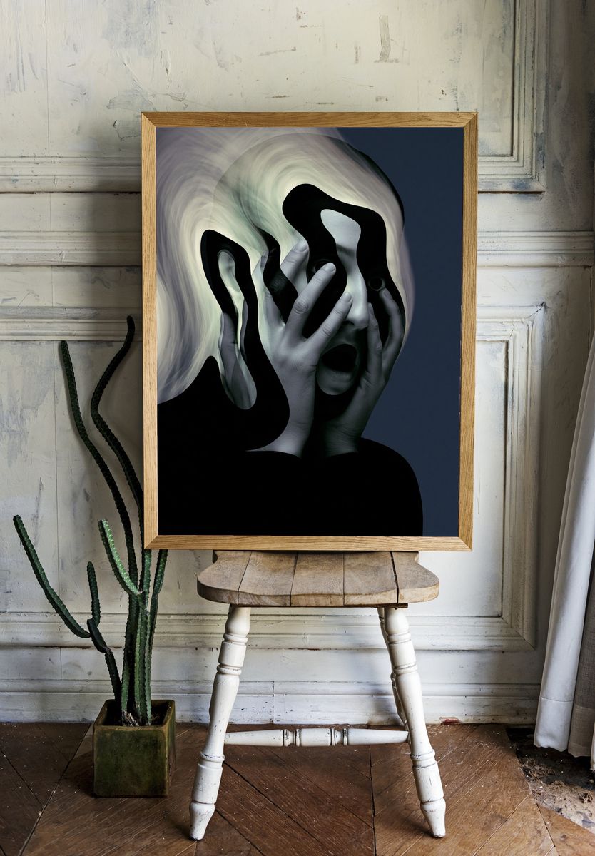 Surreal Face Distortion Print. room preview
