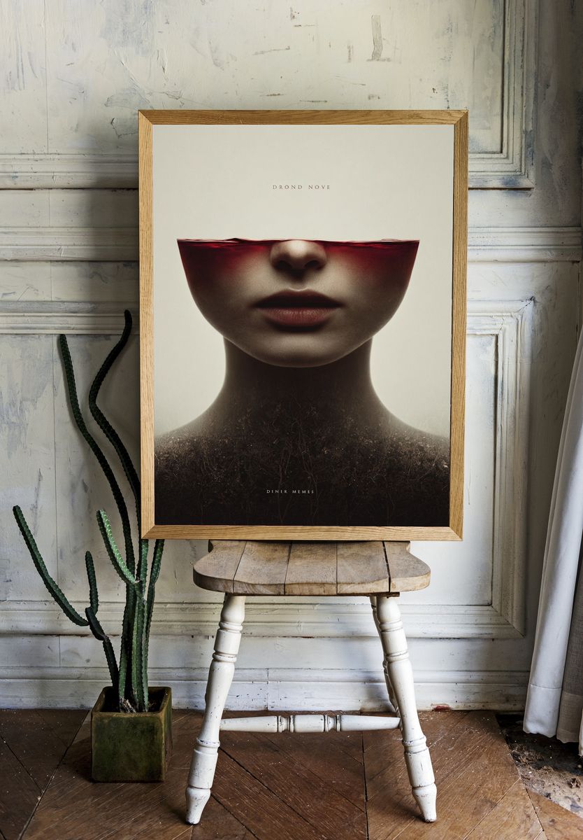 Surreal Face and Wine Poster. — room view 1