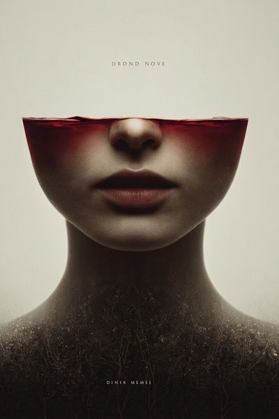 Surreal Face and Wine Poster. poster