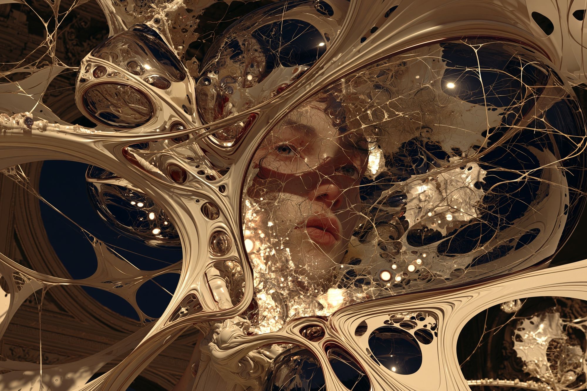 Surreal Golden Face Abstract Print. poster detail