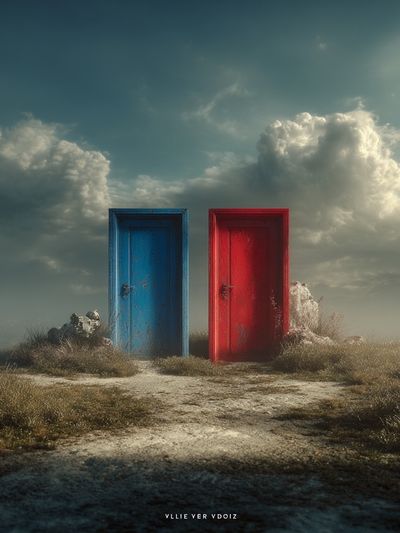 Surreal Twin Doors Landscape Print. poster print