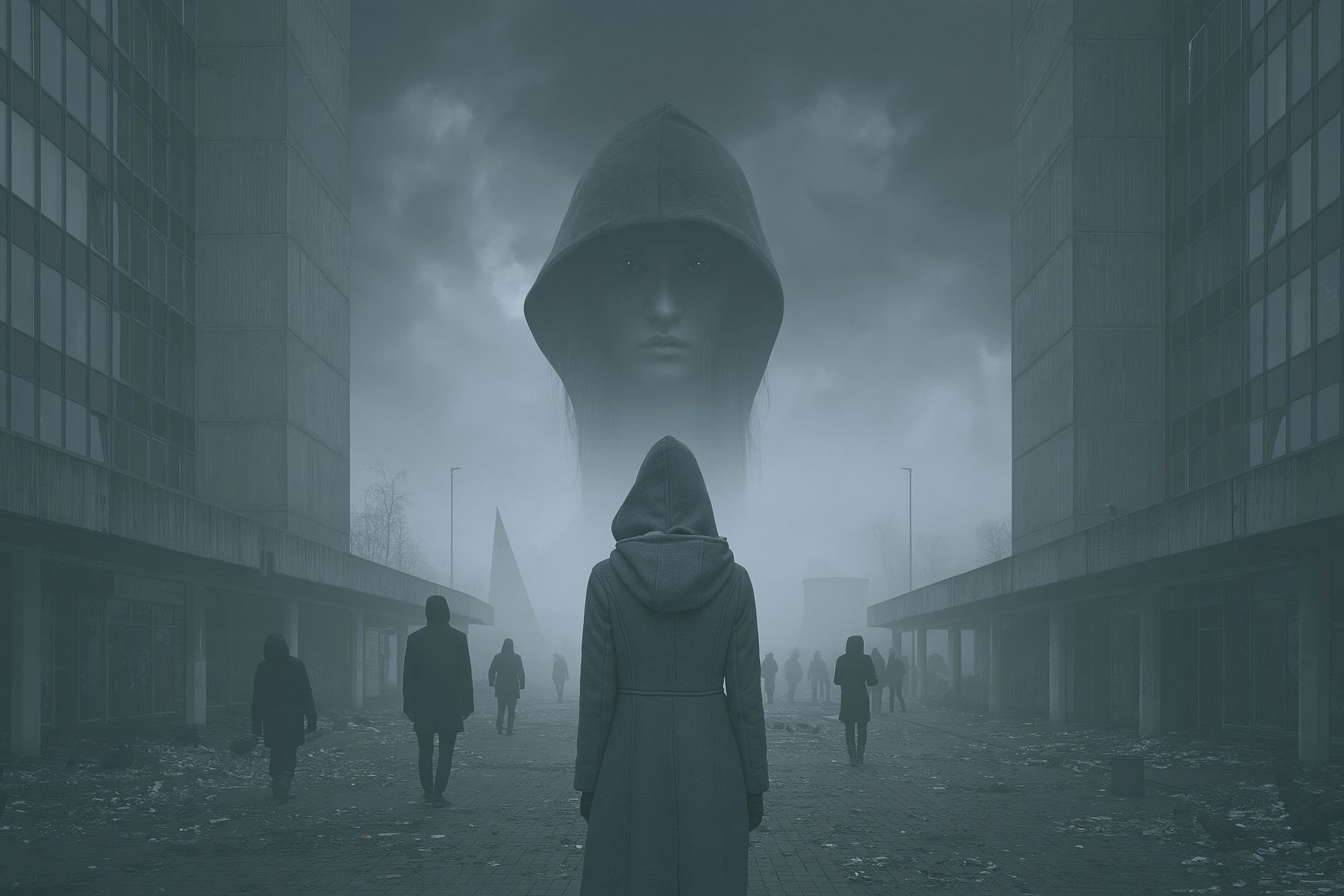 Foggy Hooded Figure Surrealism Print. poster — fine-art art