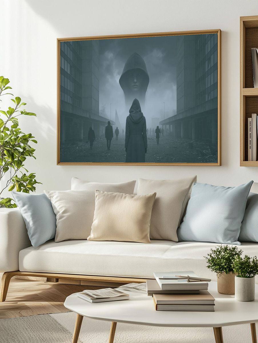 Foggy Hooded Figure Surrealism Print. — room view 2