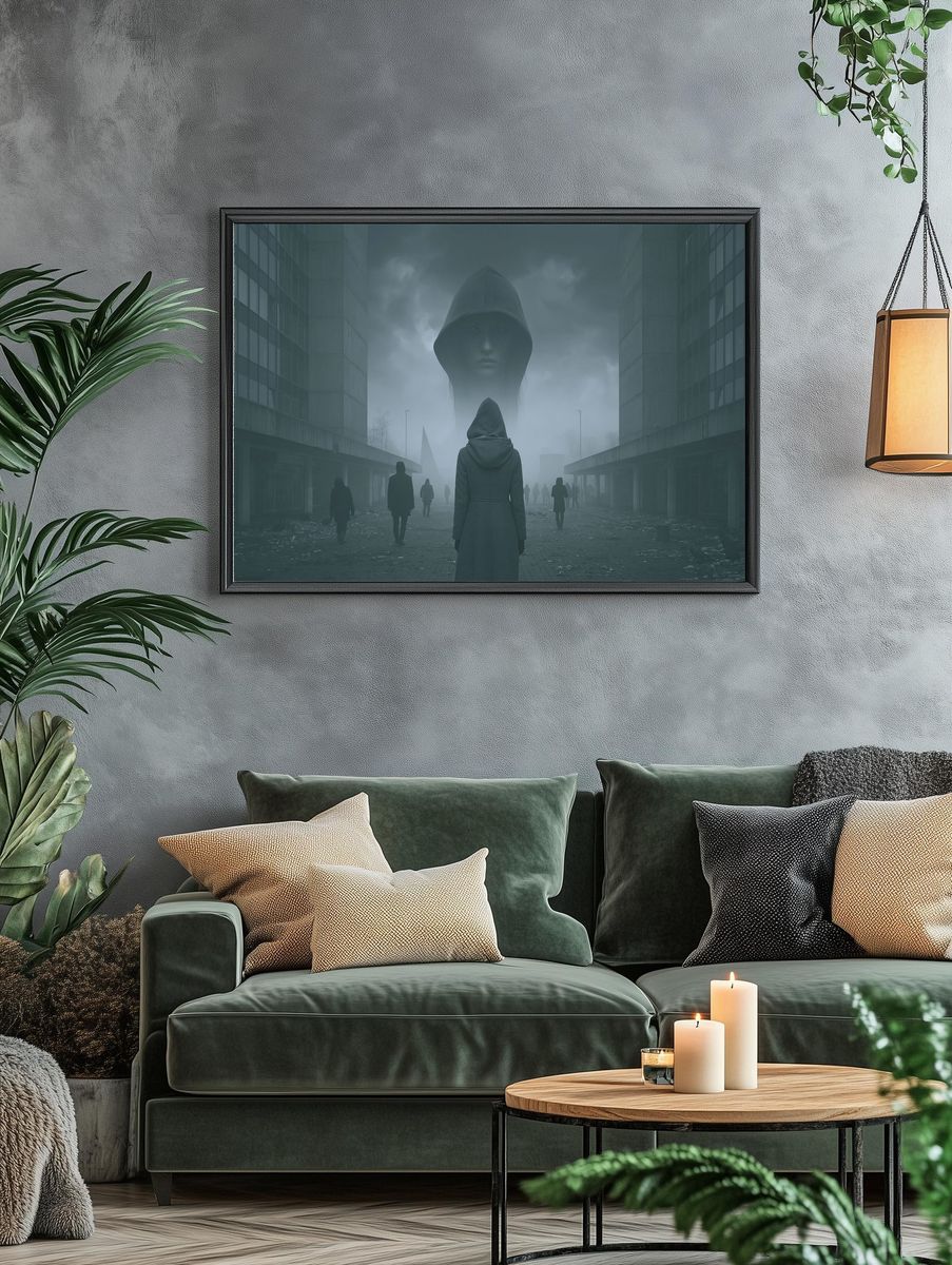 Foggy Hooded Figure Surrealism Print. — room view 4