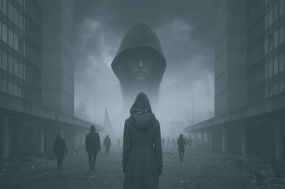 Foggy Hooded Figure Surrealism Print. poster
