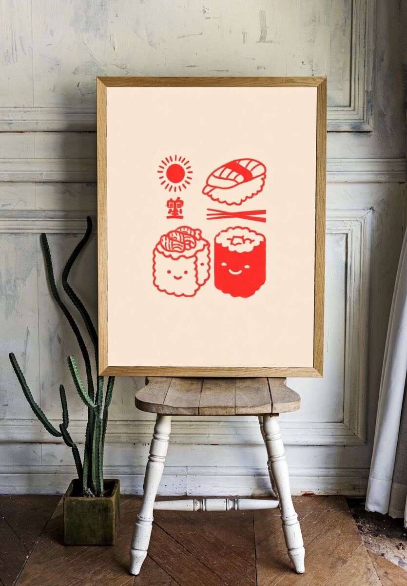 Cute Sushi Illustration Poster room preview