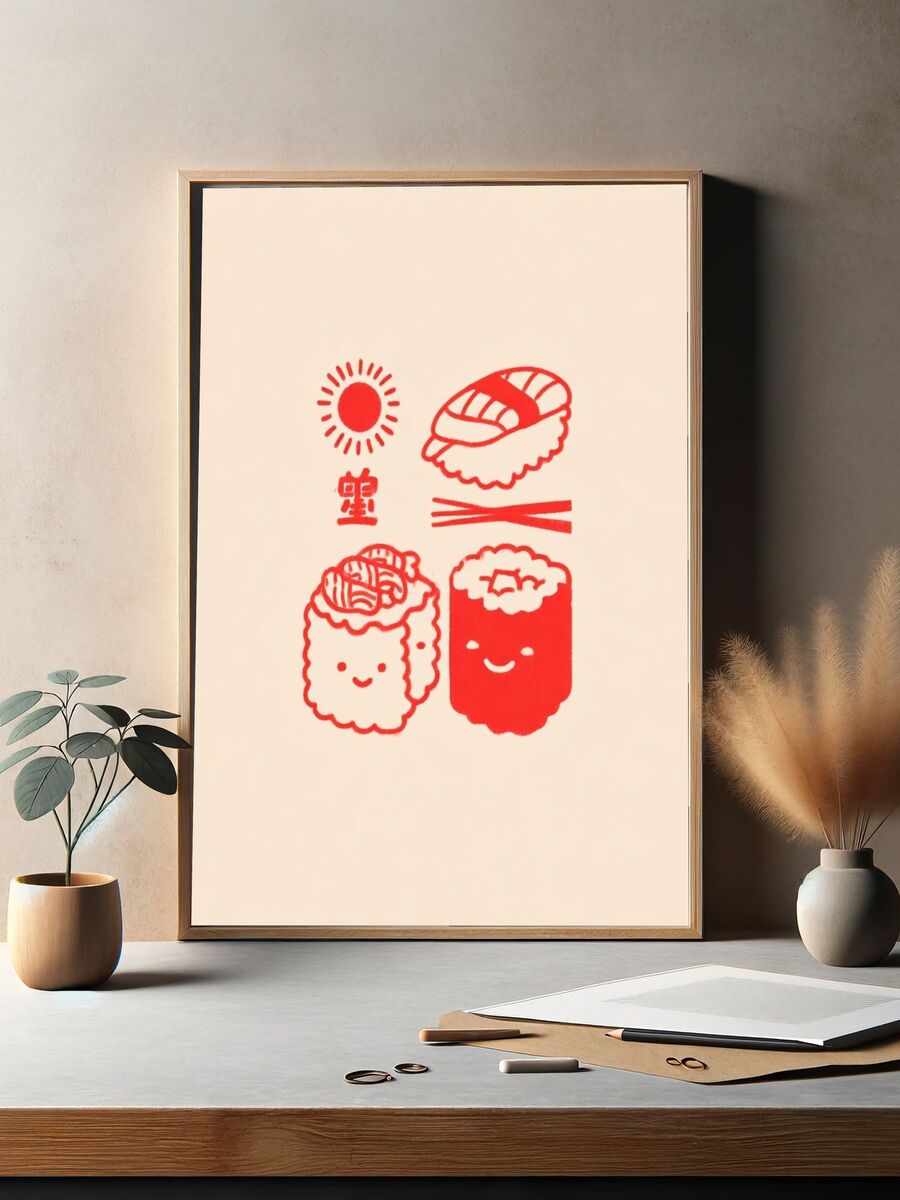 Cute Sushi Illustration Poster. — room view 2