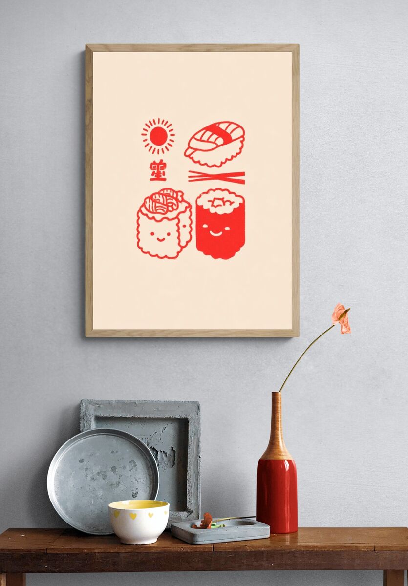 Cute Sushi Illustration Poster. — room view 3