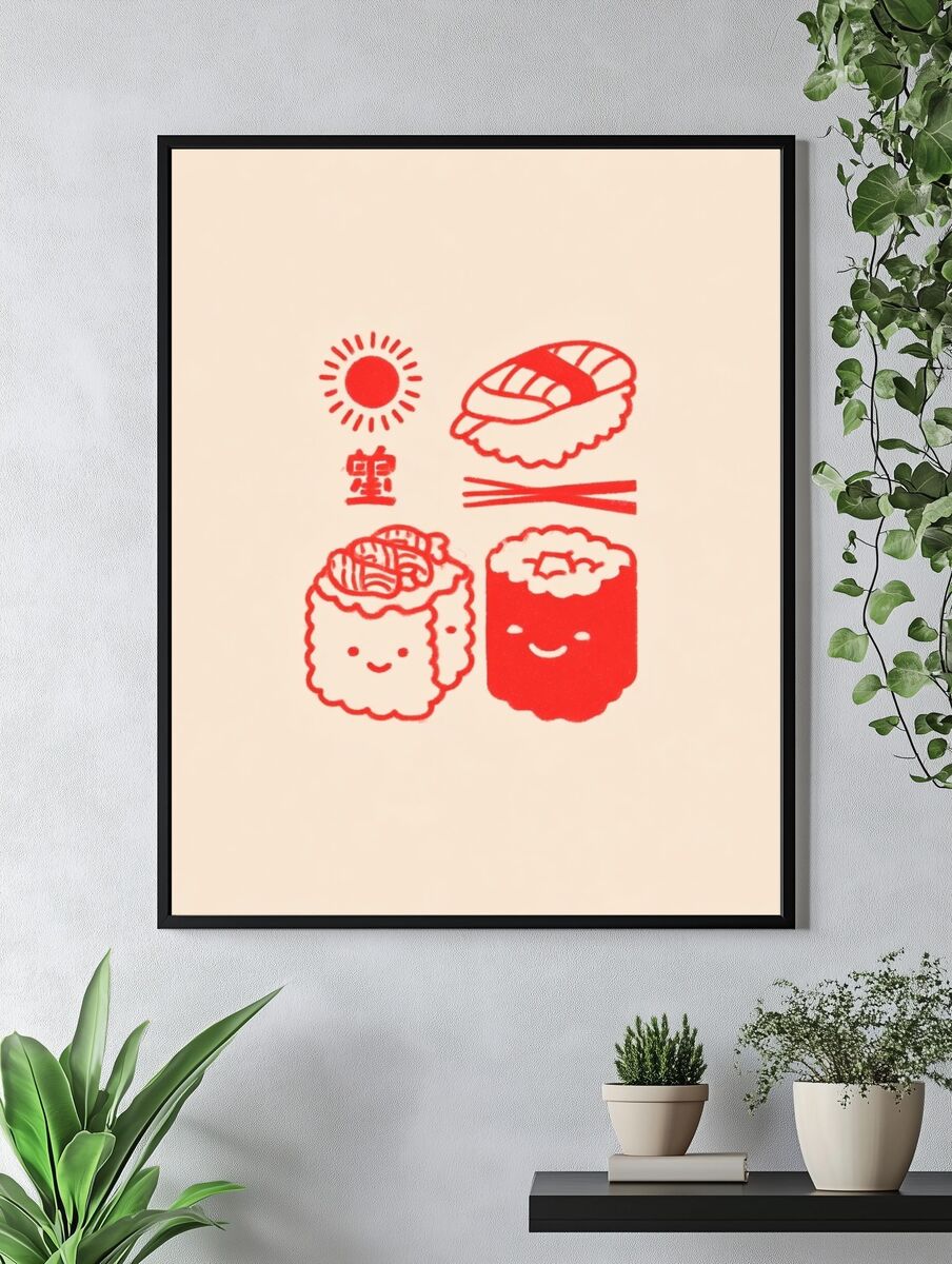Cute Sushi Illustration Poster. — room view 4