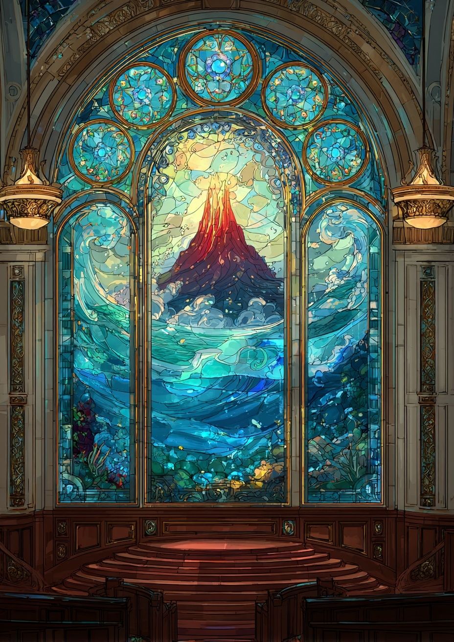 Volcanic Ocean — Stained Glass Print. poster — illustration art