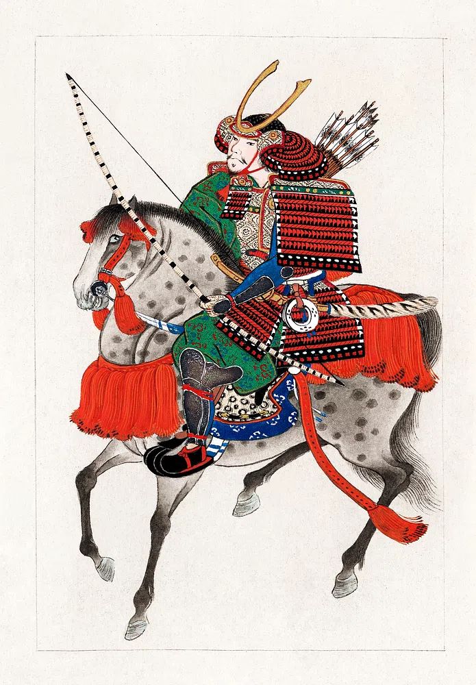 Samurai Warrior on Horse — Vintage Print. poster detail