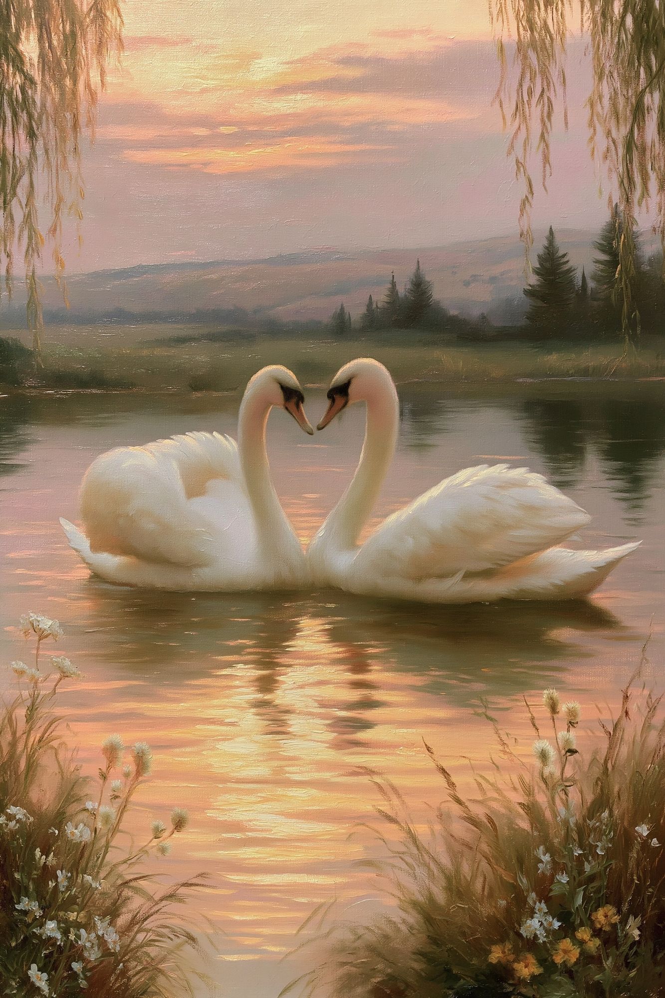 Swans at Sunset Fine-Art Print. poster detail