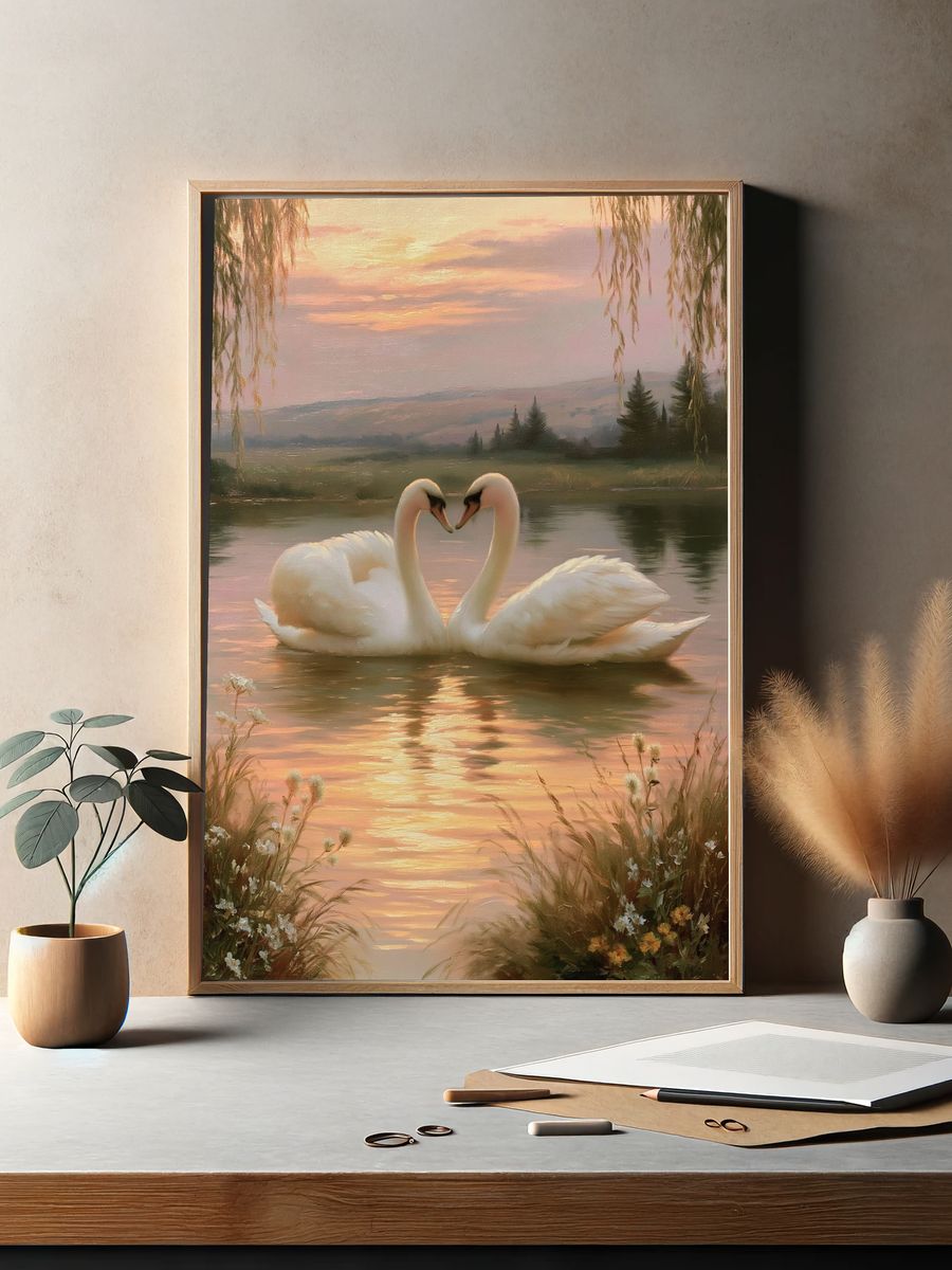 Swans at Sunset Fine-Art Print. — room view 2