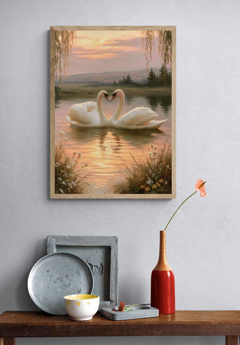 Swans at Sunset Fine-Art Print. — room view 3