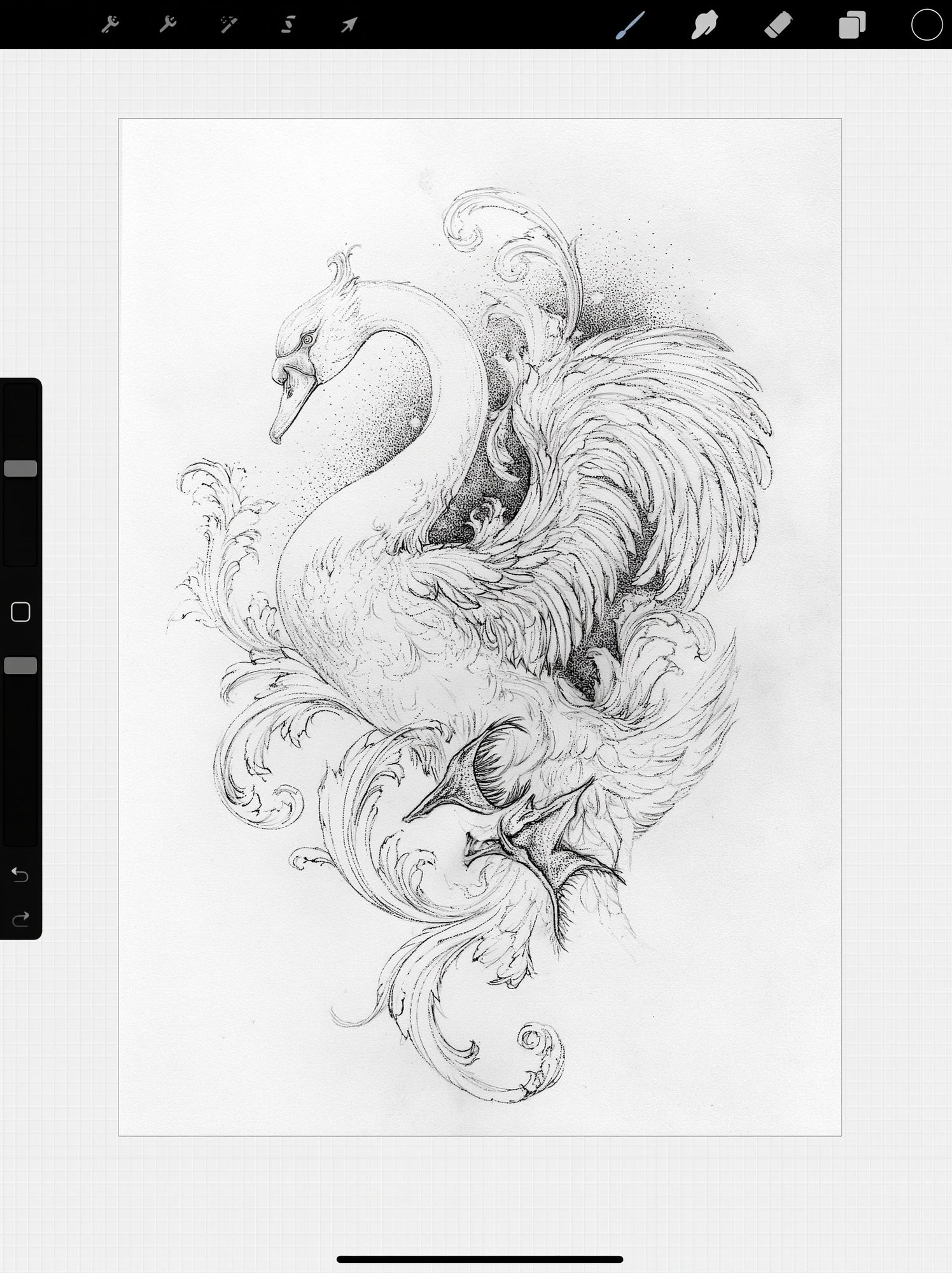 Ornate Swan Line Art Poster. poster — illustration art
