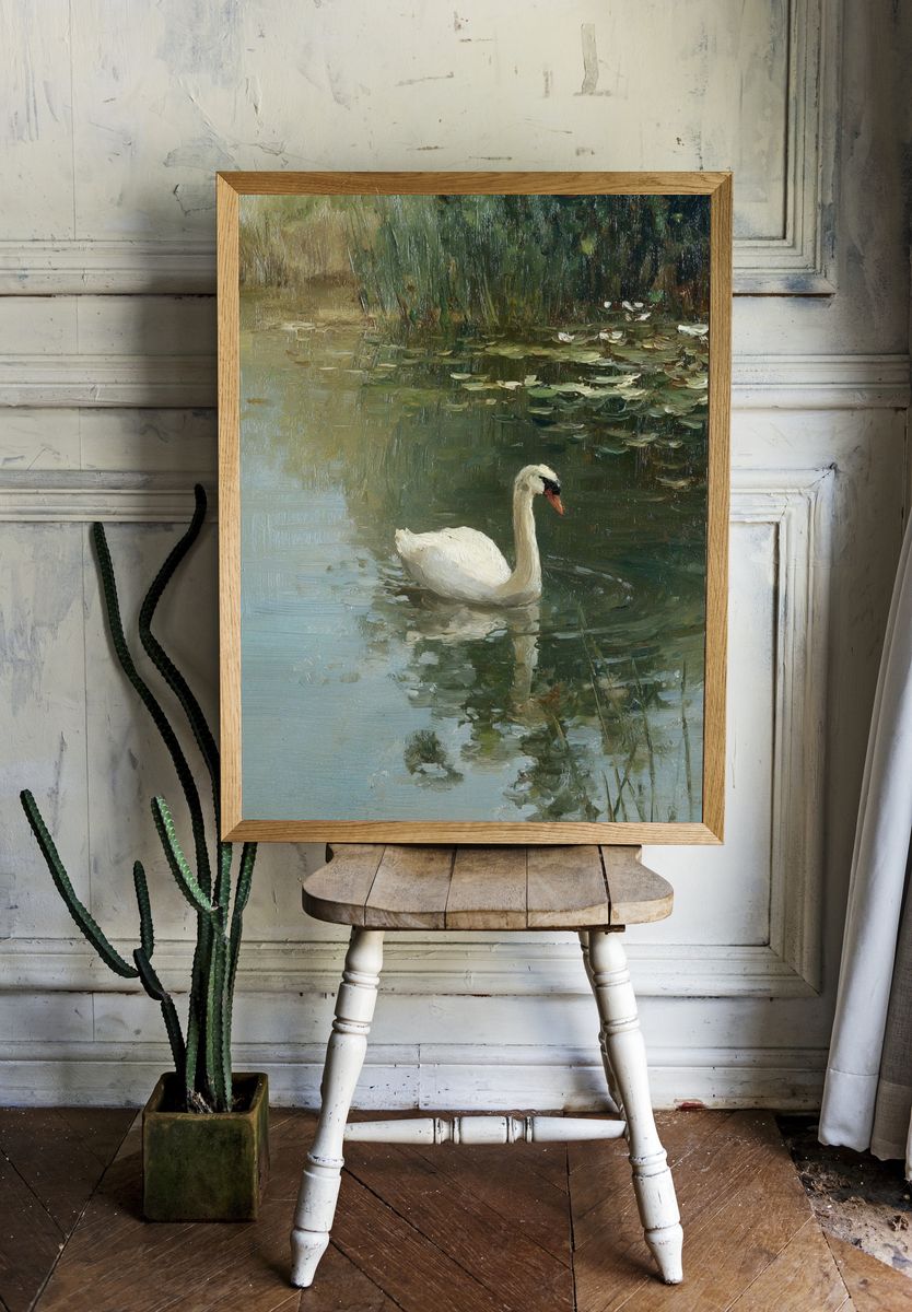 Elegant Swan on Water — Fine Art Print. — room view 1