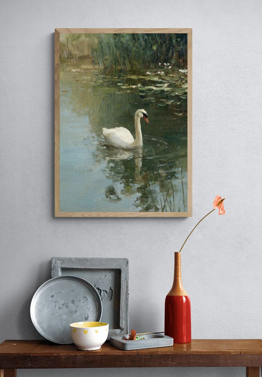 Elegant Swan on Water — Fine Art Print. — room view 3