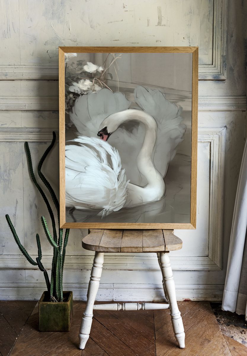 Swan Couple Fine-Art Poster. — room view 1