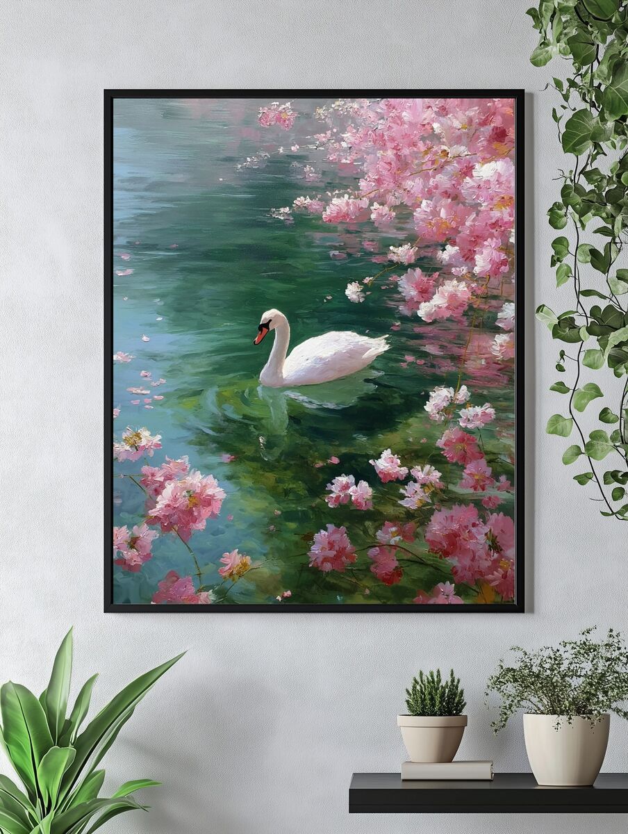 Swan Among Cherry Blossoms — Fine Art Print. — room view 4