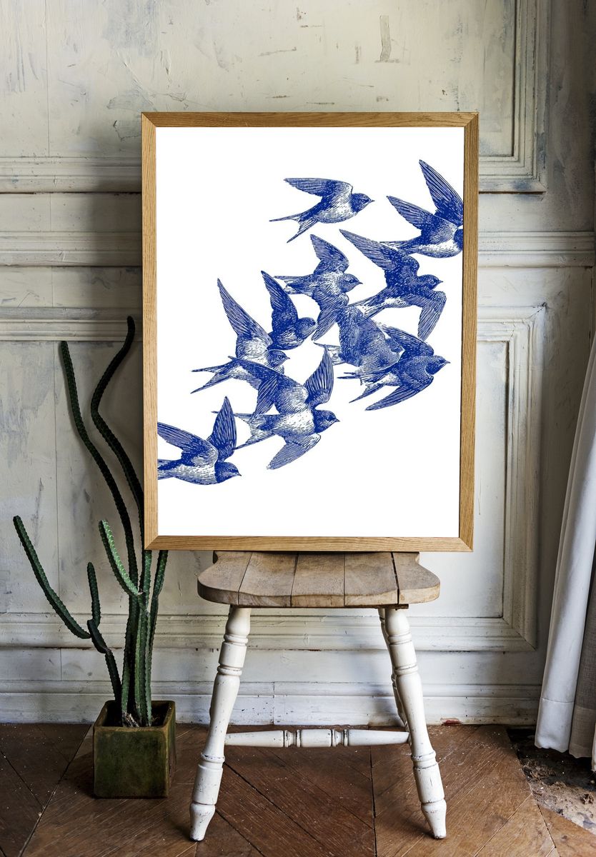 Swallow Flock Ink Poster. — room view 1