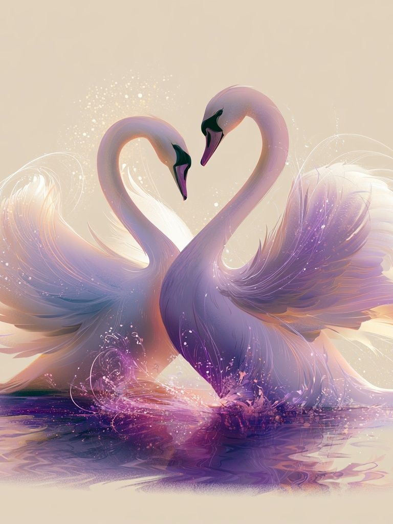 Swans in Heart Pose Illustration Poster. poster — animals art