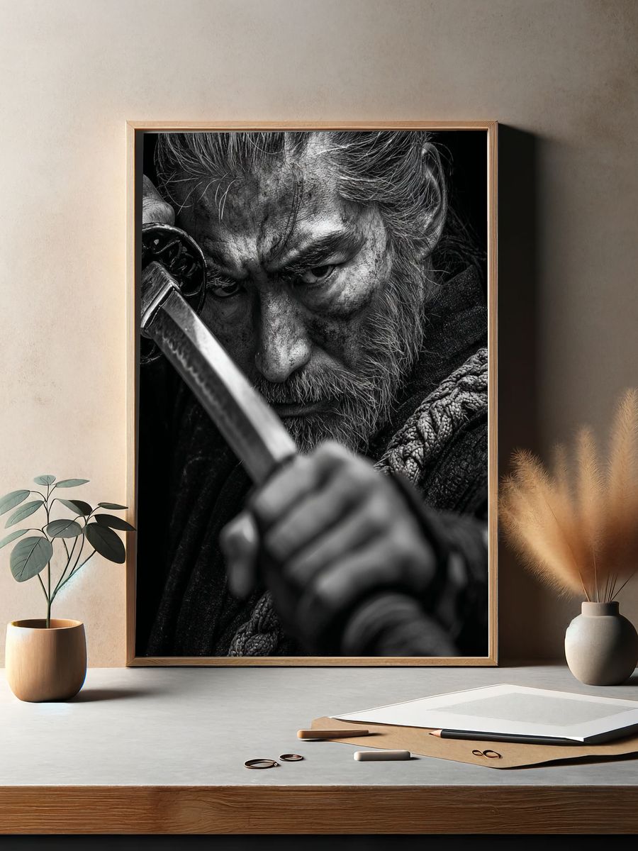 Samurai Warrior — Black-White Print. — room view 2