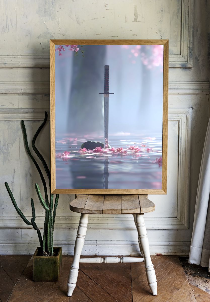 Samurai Sword in Cherry Blossom Water — Art Print room preview