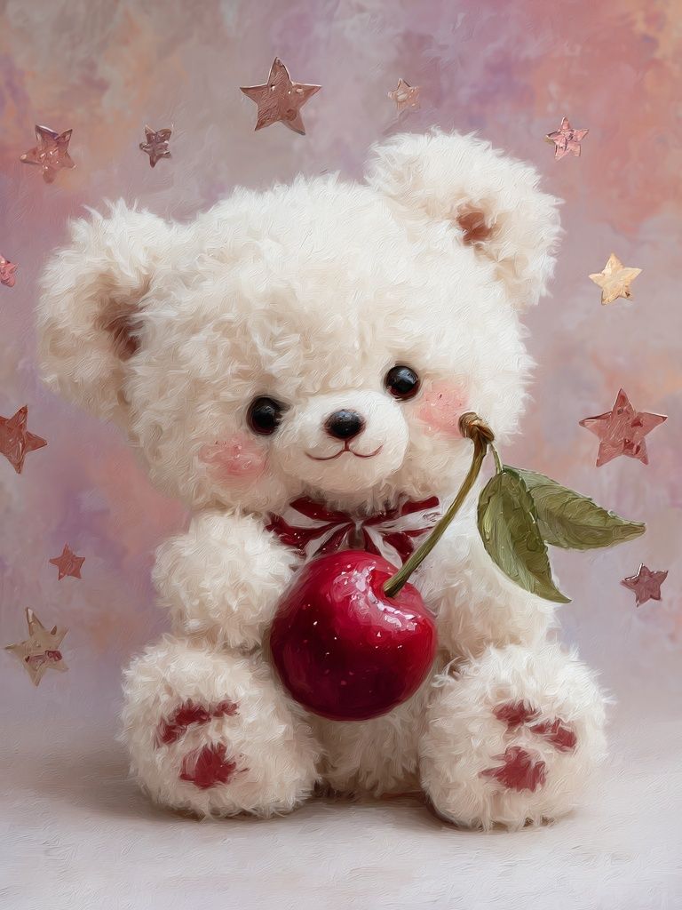 Cute Teddy Bear with Apple — Illustration Print. poster — illustration art