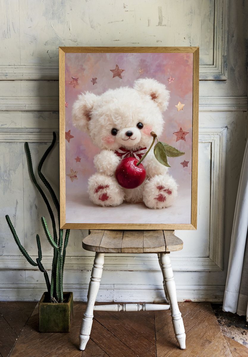 Cute Teddy Bear with Apple — Illustration Print room preview
